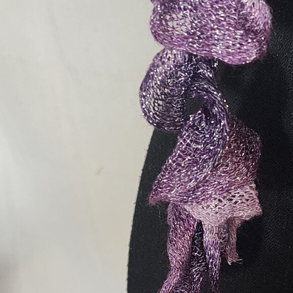 Handmade Crochet Purple and Lilac with Metallic Silver Threads Throughout Scarf - Picture 13 of 16